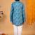 Boys teal blue cotton botanical printed kurta pyjama set