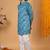 Boys teal blue cotton botanical printed kurta pyjama set