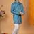Boys teal blue cotton botanical printed kurta pyjama set