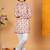 Boys peach cotton embroidered sequined ikat kurta pyjama set
