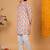 Boys peach cotton embroidered sequined ikat kurta pyjama set