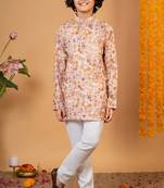 Boys rust cotton circular geometric printed kurta pyjama set