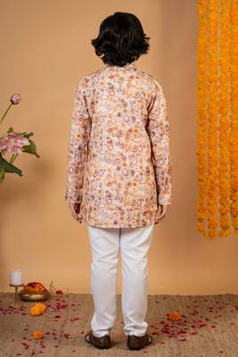 Boys rust cotton circular geometric printed kurta pyjama set 2