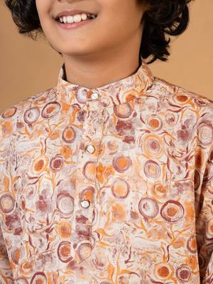 Boys rust cotton circular geometric printed kurta pyjama set 3