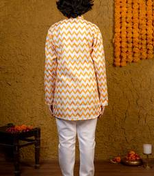 Boys yellow & white cotton chevron zigzag printed kurta with pyjama set