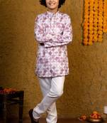 Boys lilac rayon diamond motifs embroidered printed kurta pyjama set