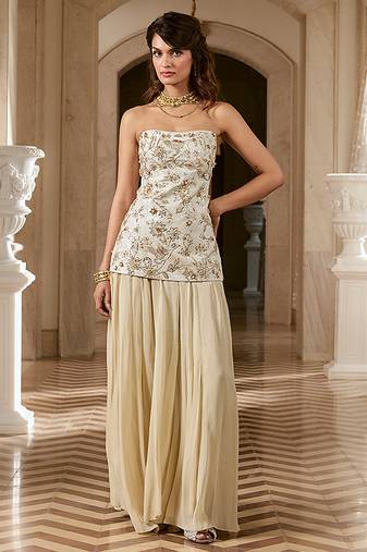 Ivory embroidered jacquard co ord set