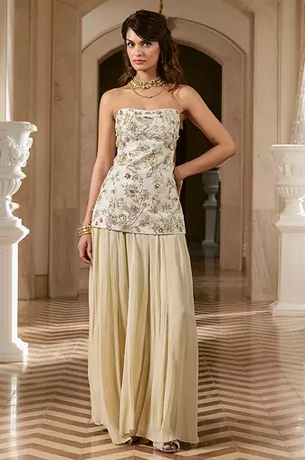 Ivory embroidered jacquard co ord set