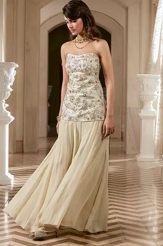 Ivory embroidered jacquard co ord set