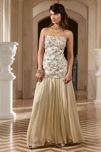 Ivory embroidered jacquard co ord set