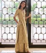 Beige printed jacquard kurta set