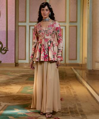Multicolor printed silk kurta set 1
