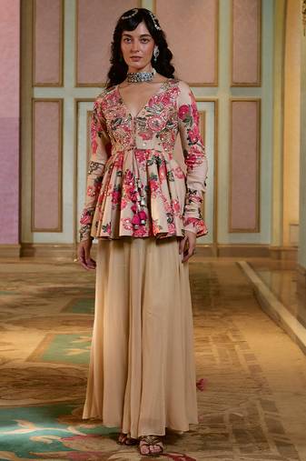 Multicolor printed silk kurta set