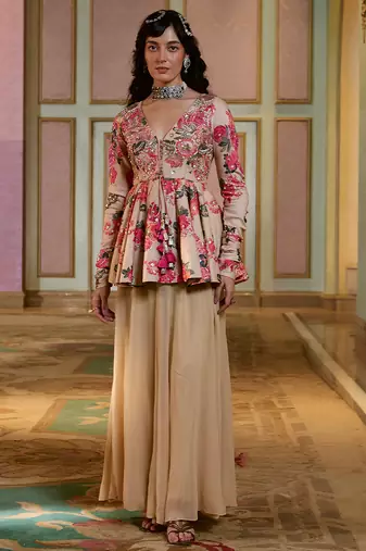 Multicolor printed silk kurta set