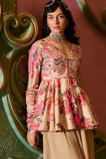 Multicolor printed silk kurta set