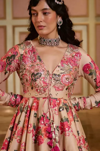 Multicolor printed silk kurta set