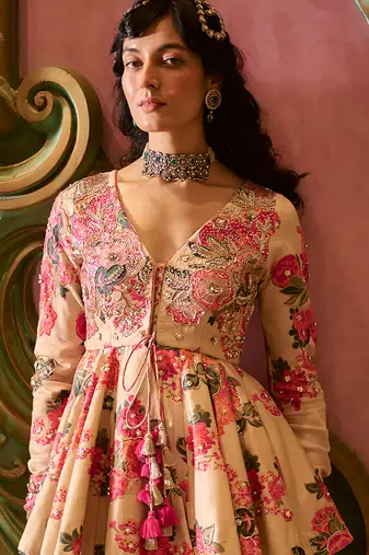 Multicolor printed silk kurta set