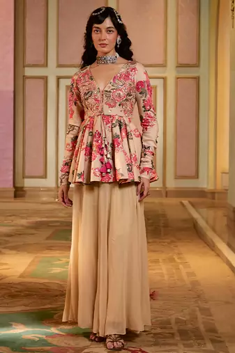 Multicolor printed silk kurta set