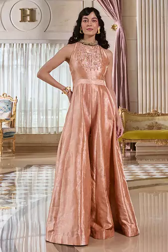 Rose embroidered jacquard jumpsuit