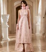 Pink embroidered jacquard kurta set