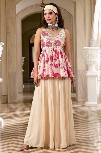 Ivory embroidered silk kurta set