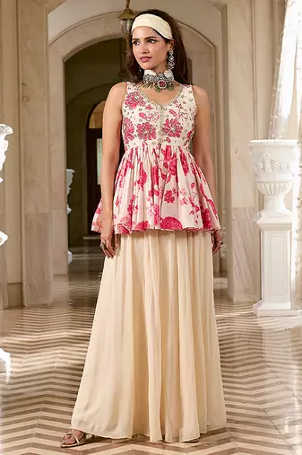 Ivory embroidered silk kurta set