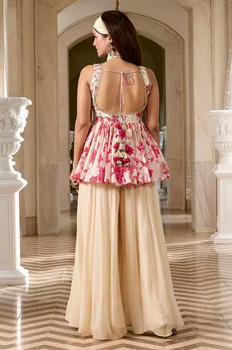 Ivory embroidered silk kurta set