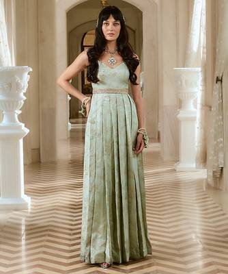 Green embroidered jacquard gown 1