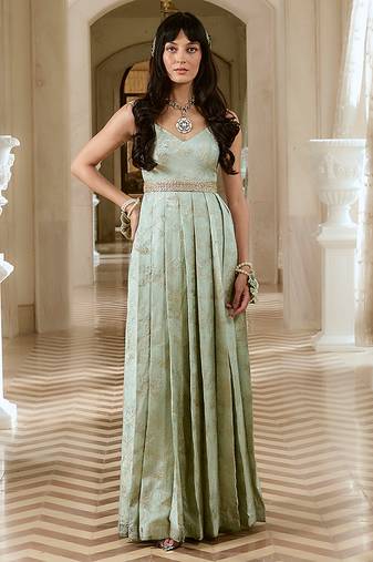 Green embroidered jacquard gown