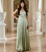 Green embroidered jacquard gown