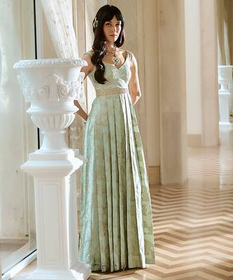 Green embroidered jacquard gown 4