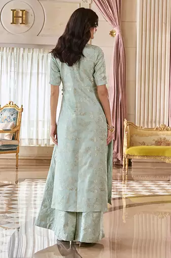 Blue embroidered jacquard kurta set