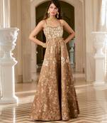 Brown embroidered jacquard jumpsuit