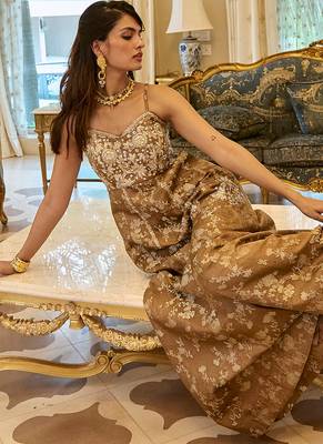 Brown embroidered jacquard jumpsuit 2
