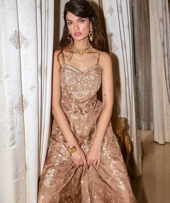 Brown embroidered jacquard jumpsuit 3