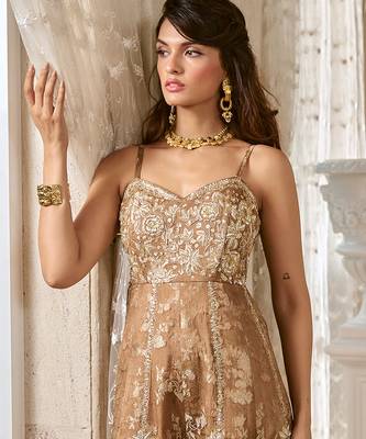 Brown embroidered jacquard jumpsuit 5