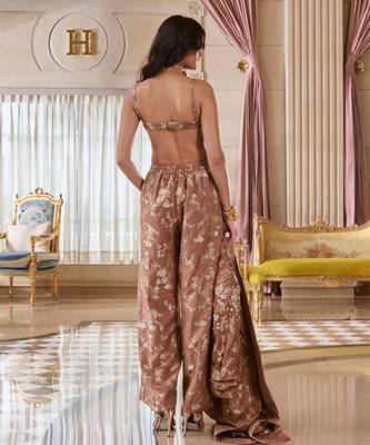 Brown printed jacquard jacket set 4