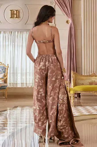 Brown printed jacquard jacket set