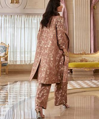 Brown printed jacquard jacket set 5
