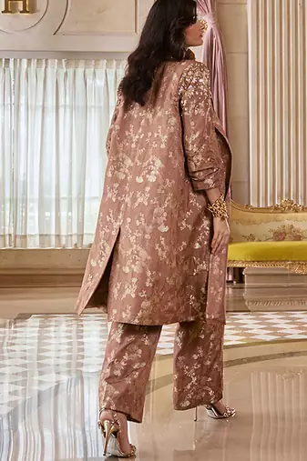 Brown printed jacquard jacket set