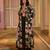 Black printed silk jacket set