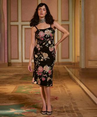 Black printed velvet dress 1