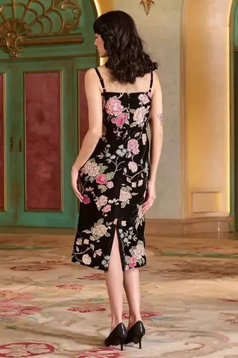 Black printed velvet dress