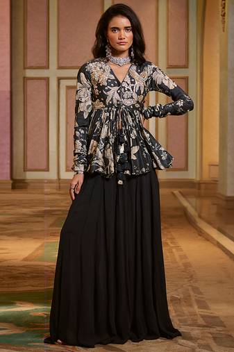 Blue embroidered silk kurta set
