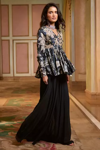 Blue embroidered silk kurta set