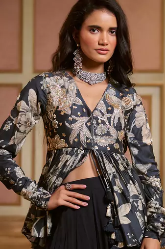 Blue embroidered silk kurta set