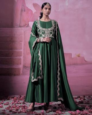 Chinon silk embroidery sequins work fullstitched gown with koti and dupatta     elegant ethnic wear set 3