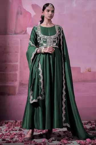 Chinon silk embroidery sequins work fullstitched gown with koti and dupatta – elegant ethnic wear set
