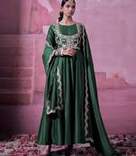 Chinon silk embroidery sequins work fullstitched gown with koti and dupatta     elegant ethnic wear set