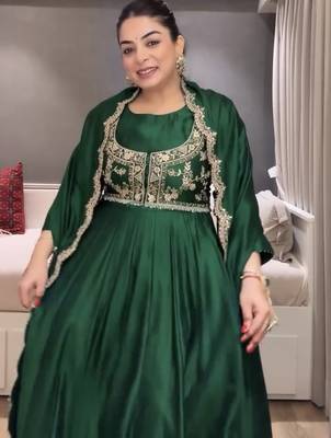 Chinon silk embroidery sequins work fullstitched gown with koti and dupatta     elegant ethnic wear set 4